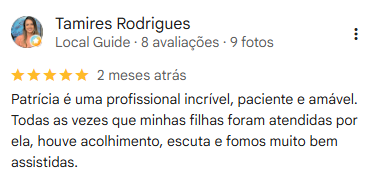 Avaliação real no Google Meu Negócio de Patrícia Mendonça